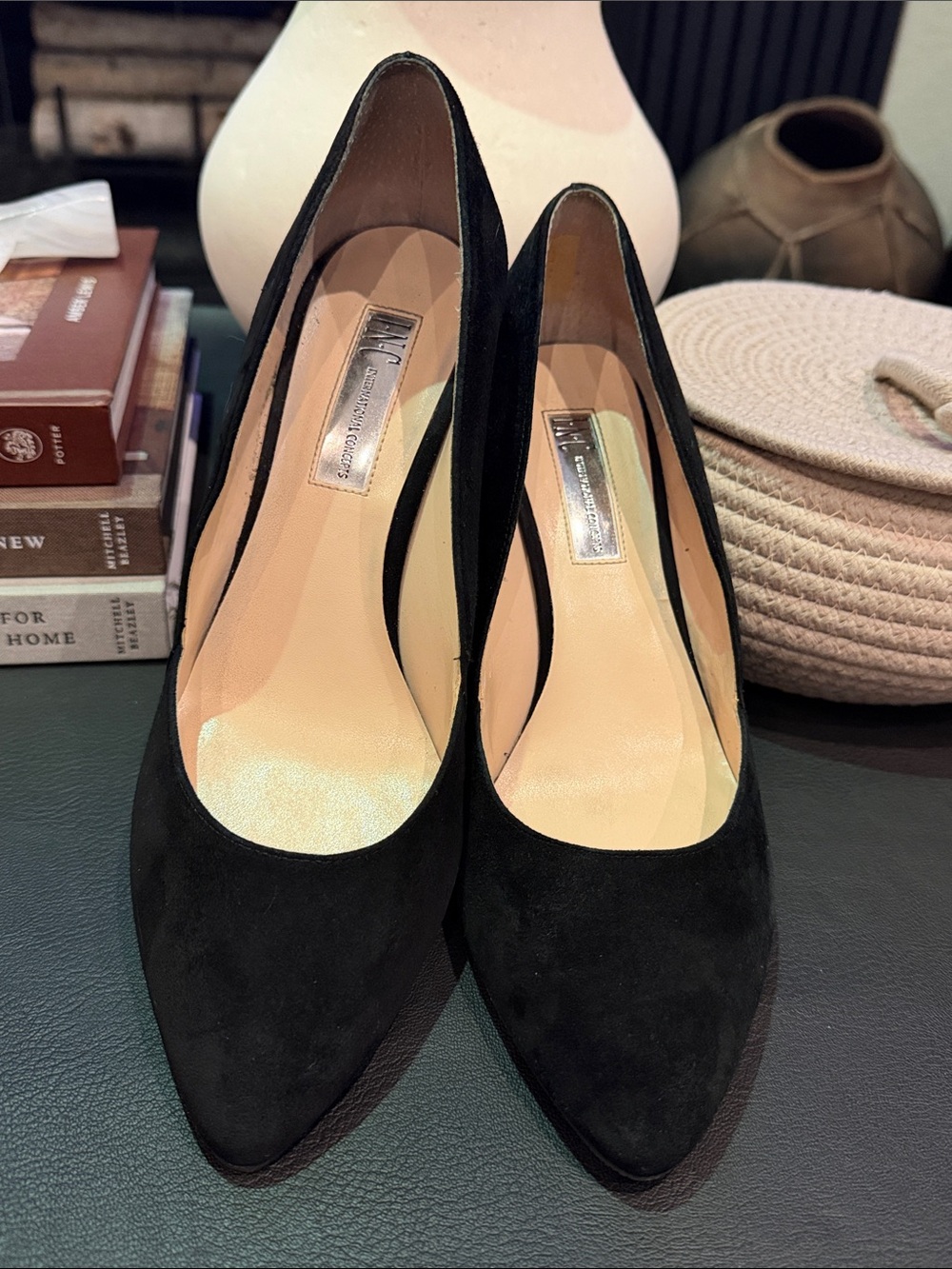 INC International Concepts Zaire Blk. Suede Pointed Toe Wedges 8M